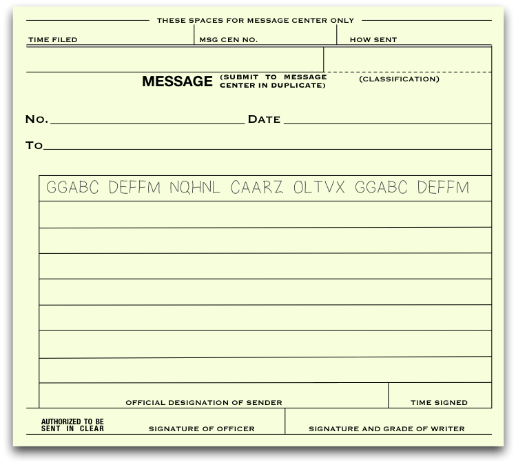 Cipher Message on M-210 Form